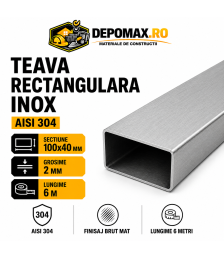 Teava rectangulara inox AISI 304, 100 x 40 x 2 mm, 6 metri